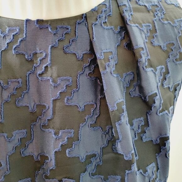 Carmen Marc Volvo Sheath Dress Houndstooth Jaquared Textured Blue Black  Size 10 - Picture 4 of 12